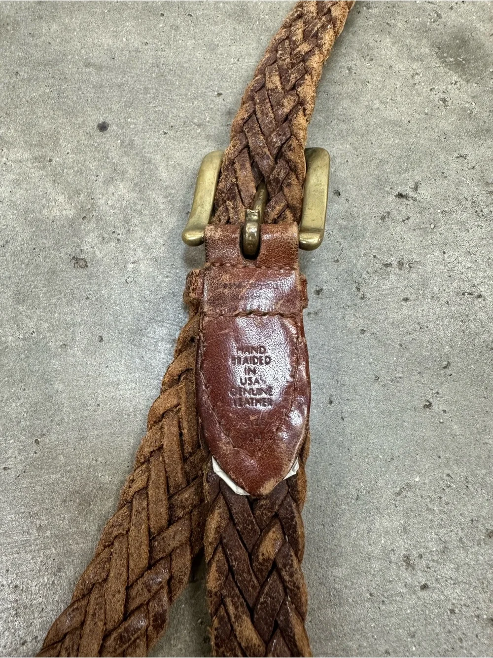 Vintage 90’s Hand Braided In USA Leather Belt With Solid Brass Buckle